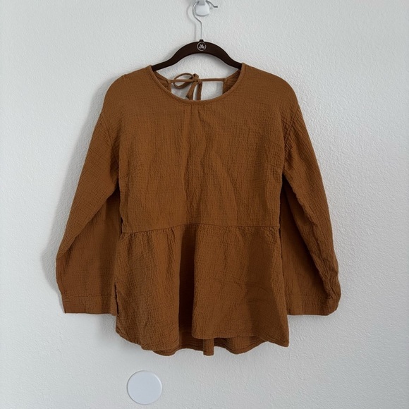 Madewell Women's Size XS Brown Peplum Open Back Top - Picture 2 of 6